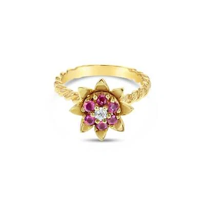 Medium Ruby Tulip Ring 14k Yellow Gold - 1980s vintage tulip ring - Image 1 of 4