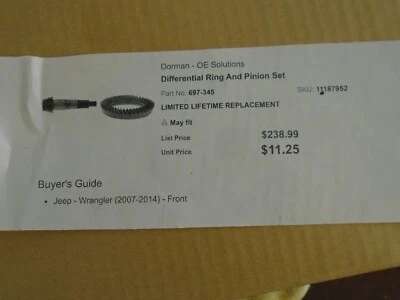 Dorman 697-345 差速环和小齿轮前部适合 07-14 吉普牧马人 — 第 1/2 张图片