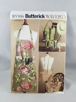 Butterick Waverly Garden Set Sewing Pattern B5506 Apron Sleeves Tote Hat - Image 1 of 4