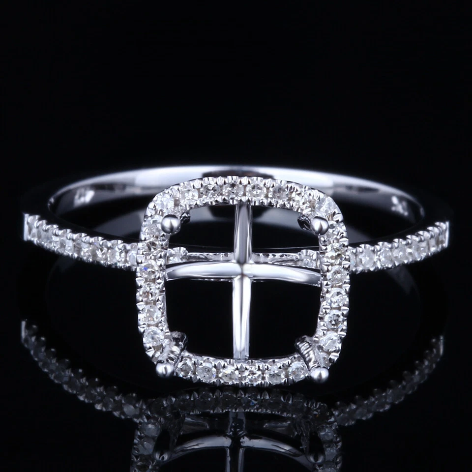 Anillo de boda de compromiso semi montaje diamantes naturales cojín de oro blanco de 14 quilates 7x7 mm Foto 1 de 4