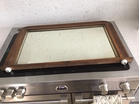 Art Deco Overmantle Tumbridge Decoration, Mahogany Frame 2 Ceramic Feet c1920 Cover