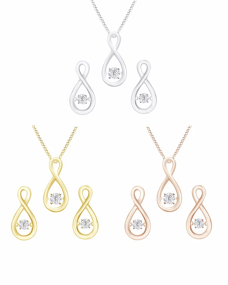 Conjunto de collar y pendientes colgantes infinitos con detalles de diamantes naturales de plata de ley Foto 1 de 1