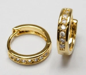 GOLD DOUBLE *** Zirkonia Creolen Ohrringe vergoldet, 14 mm - Picture 1 of 4