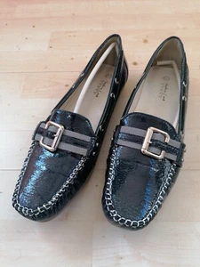 Damenschuhe flach Gr. 41 Slipper Andrea Conti neuwertig navy dunkelblau Leder - Bild 1 von 9