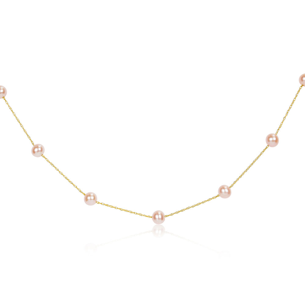 Amour 14k Yellow Gold Pink Cultured Freshwater Pearl Tin-cup Necklace