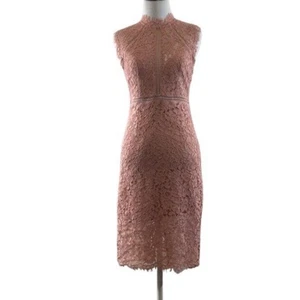 Bardot Kleid Damen 4 XS Rosa Spitzeneinsatz Ärmellos Hochgeschlossen Schlitz Kokette - Bild 1 von 11