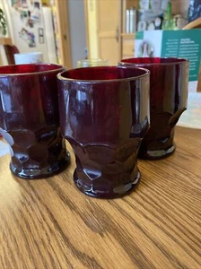 4er Set Vintage Rubinrot Georgische Waben Getränk Gläser 8oz. - Bild 1 von 6