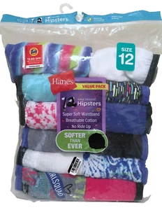 Hanes Girls Size 12 Hipsters 12 Pack Cotton Underwear - Picture 1 of 4