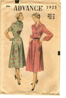 Vintage 1950s Advance Sewing Pattern Women's DRESS 5925 Size 18 in Factory Fold - Image 1 of 4