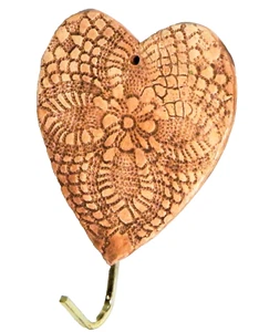 Vintage Heart Shaped Wall Hook Embossed Pottery Hand Crafted - Picture 1 of 7