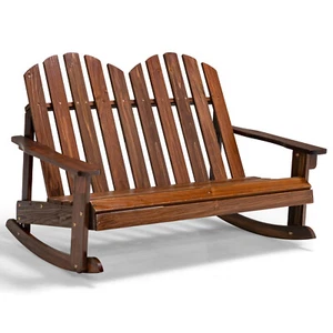 2 Person Kid Adirondack Rocking Chair Outdoor Backrest Armrest Solid Wood Coffee - Picture 1 of 9
