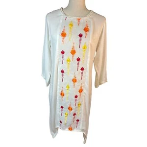 NWT Jashn Pret Carmen Embroidered Kurta, Tunic, 3/4 Sleeves, White, size Medium - Picture 1 of 14