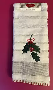 St. Nicholas Square Christmas Embroidered Holly Hand Towel 25 x 16 NEW - Picture 1 of 7