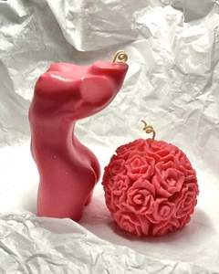 Female Torso Candles, Rose Ball Candle, Birthday Gift Set Of 2, Soy Wax, Decor - Picture 1 of 4
