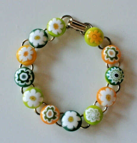 Bracelet University of Oregon Ducks Green & Yellow Glass Beads 7.5" Clasp Close Cover