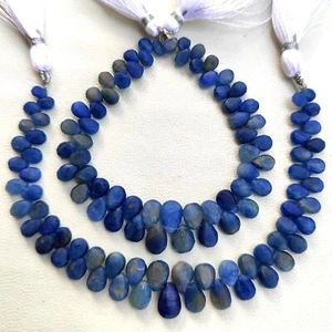 Natural Blue Sapphire Gems 6x4 to 10x7 mm Unpolished Pear Shape Beads 7" Strand - Picture 1 of 7