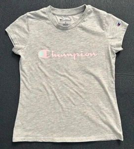 Champion Shirt Girls Size Medium M Gray Pink Short Sleeve Tee Youth - Picture 1 of 5