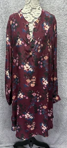 TOLANI 2X Etuikleid Seide Burgund Blumen V-Ausschnitt Schlitz Boho High Low Roll Tab - Bild 1 von 14