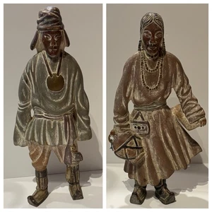 ¿Indio nativo americano de madera tallada a mano de colección? ¿Esquimal Inuit? Estatua Mujer Hombre - Imagen 1 de 24