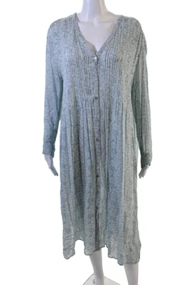 Vestido Camisa Zara Mujer Caftán Azul Claro Paisley Cuello en V Manga Larga Talla M Foto 1 de 4