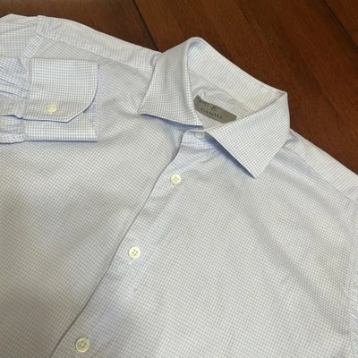 Рубашка мужская Canali 16,5 42 синяя микро гончая повседневное платье на пуговицах Италия - Изображение 1 из 4