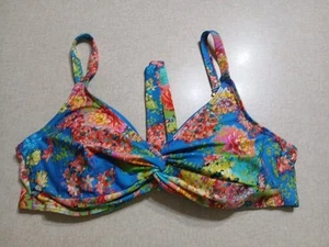 Sunsets Bikini Swim Top Bra Sized 34D Blue Floral Padded Underwire - Picture 1 of 4