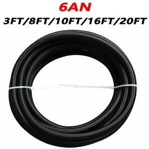 6AN 3/8" Fuel line Hose Braided Stainless Steel Oil Gas CPE Black 10FT/20FT - Picture 1 of 6