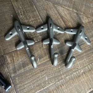 Cast Iron Airplane Jet Theme Coat Backpack Hook Set of 3 N - Picture 1 of 4