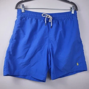 Polo Ralph Lauren Swim Trunks Shorts Mens Medium Blue Yellow Pony Mesh Lined - Picture 1 of 8