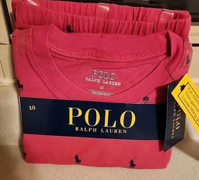 Polo Ralph Lauren Niñas Talla 10 Rosa Pijama Conjunto Manga Larga Crew Y Pantalón Algodón Foto 1 de 4