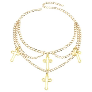  Mehrschichtige Halskette, trendige Damen-Halskette, Kreuz-Halskette, - Picture 1 of 20