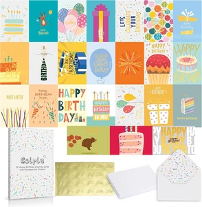 24 Stück einzigartige Goldfolie Geburtstagskarten mit Umschlägen & Aufklebern | 4X6 Zoll - Bild 1 von 12