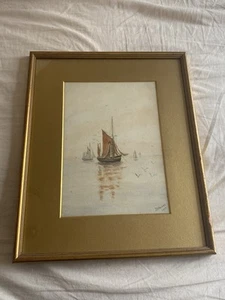1913 Signed J.F. Wright Watercolour Painting Framed Harbour Marine Scene Boat - Picture 1 of 19