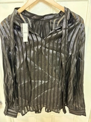 NWT J Crew Retail Metallic Chiffon Mockneck Top In Black Size Large - Image 1 of 4