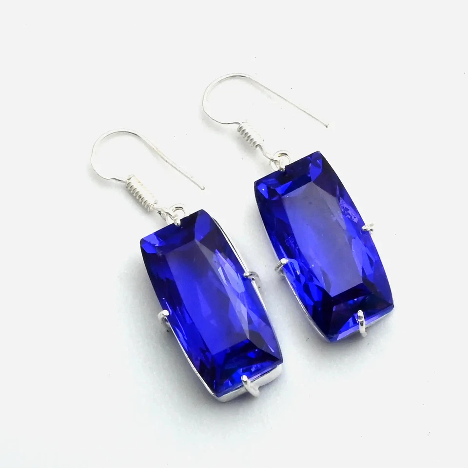 Brincos pendurados femininos de pedra preciosa feitos à mão de tanzanita 1,8" AE-11505 - Imagem 1 de 1
