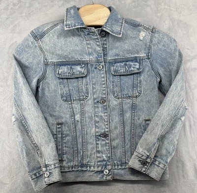 Chaqueta de mezclilla Abercrombie & Fitch jean lavado claro desgastado para mujer talla S Foto 1 de 4