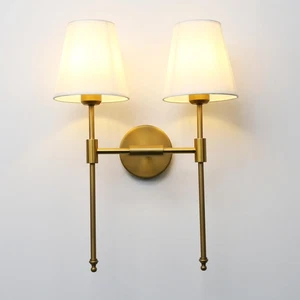 Classic Rustic Double Sconce Large 2-Lights Wall Sconce with Flared White Tex... - Picture 1 of 8