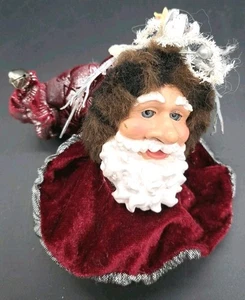 Cabeza de Papá Noel de colección con ojos verdes de vidrio y tintineo campana sombrero adorno/decoración - Imagen 1 de 5