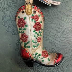 Antiguo Mundo Vidrio Mercurio Navidad Vaquera Bota Adorno - Imagen 1 de 9