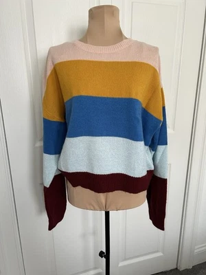 Suéter H&M Dividido Para Mujer Tejido a Rayas Rosa Dorado Azul Borgoña Cuello Redondo Talla S Foto 1 de 4