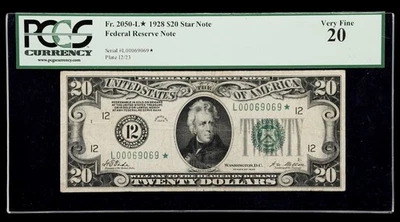 1928 $20 Dollar Star Note Federal Reserve San Francisco PCGS 20 SL# L00069069* - Image 1 of 2