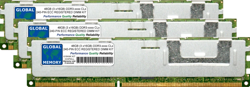 48GB 3x16GB DDR3 1066/1333/1600/1866MHz 240-PIN ECC REGISTERED RDIMM SERVER RAM - Image 1 of 1