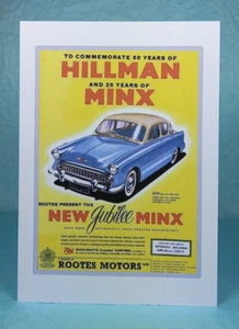 HILLMAN MINX Jubilee - TARJETA DE FELICITACIÓN - Memorabilia de autos clásicos - Interior en blanco - Imagen 1 de 3