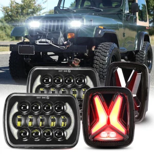 For Jeep Wrangler YJ 1987-1995 5X7 7X6" LED Headlights Hi/Lo+New Tail Lamp Combo - Picture 1 of 16