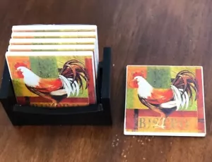 Coasters - Stoneware Rooster Set Of 6 With Holder - Picture 1 of 4