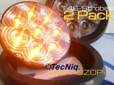 TECNIQ INC TecNiq 2pk Amber 4" Round Clear Flashing Strobe Warning Grommet Mount LED Lights