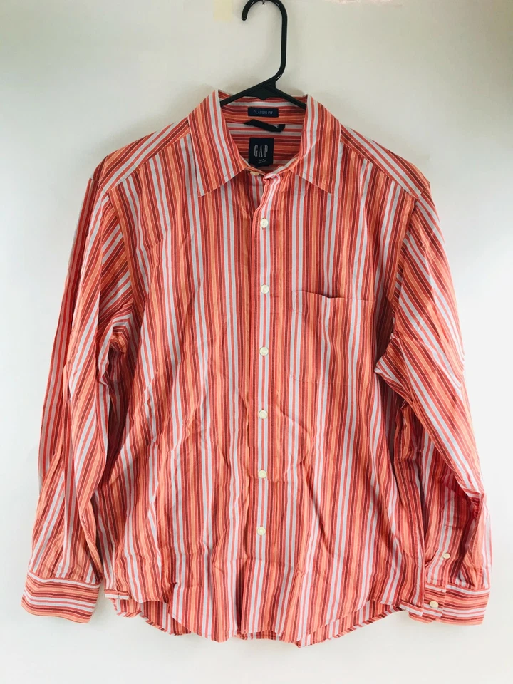 Gap Shirt Men's Size Small Orange White Striped Classic Button Up Long Sleeve - Image 1 of 4