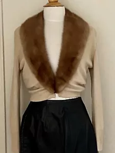 Vintage 100% Cashmere Cardigan with Mink Collar By Bernhard Altmann Size S Mint - Picture 1 of 8