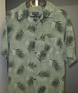 HAWAIIAN SHIRT AXCESS BLACK PALM LEAF PRINT on GREEN 100% RAYON Size Men's Large - Picture 1 of 11