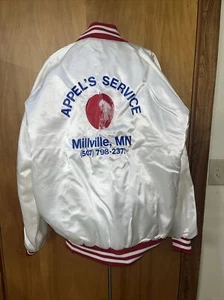 Giacca Bomber Vintage Raso Uomo Lg Anni 80 Appel’s Tire Service Millville MN GUC NR - Foto 1 di 14